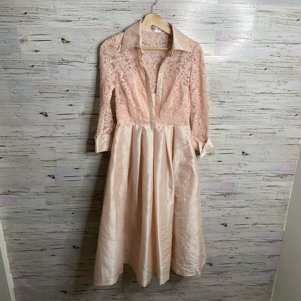Eliza j pink lace long sleeve full dress with collar size 4 - Picture 1 of 14